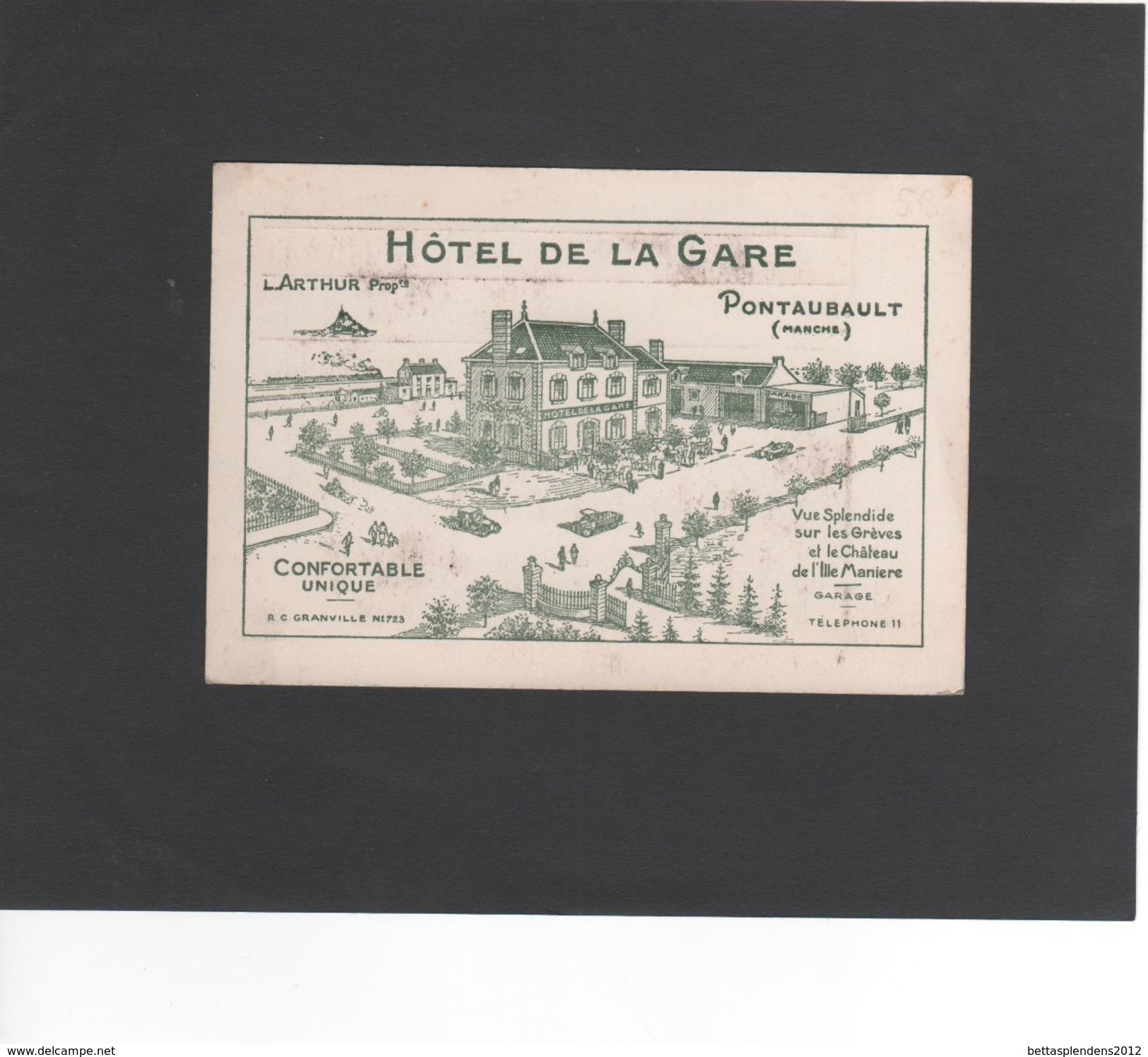 Entete HOTEL DE LA GARE -Note De Restaurant Et Chambre - PONTAUBAULT (Manche)  (REF 435) - Advertising