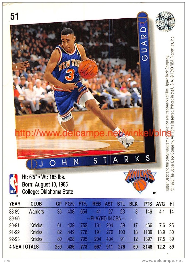 Upper Deck 93/94 Nr: &nbsp;51 John Starks&nbsp; - 1990-1999