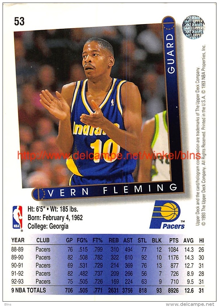 Upper Deck 93/94 Nr: &nbsp;53 Vern Fleming&nbsp; - 1990-1999