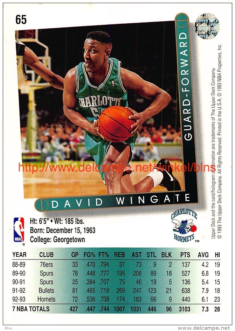 Upper Deck 93/94 Nr: &nbsp;65 David Wingate&nbsp; - 1990-1999