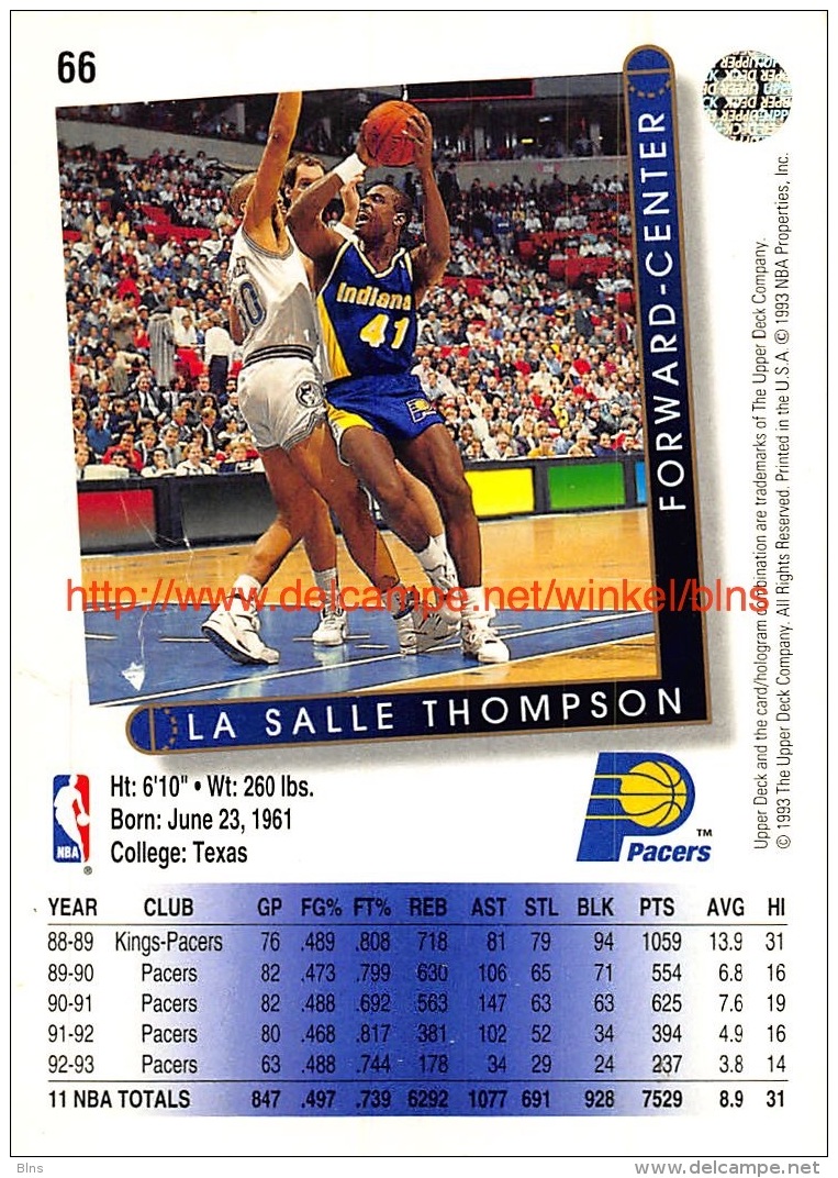 Upper Deck 93/94 Nr: &nbsp;66 LaSalle Thompson&nbsp; - 1990-1999