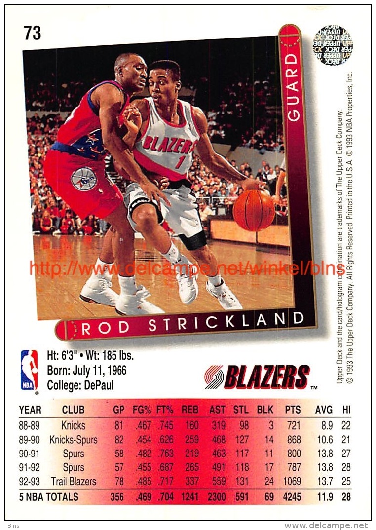 Upper Deck 93/94 Nr: &nbsp;73 Rod Strickland&nbsp; - 1990-1999