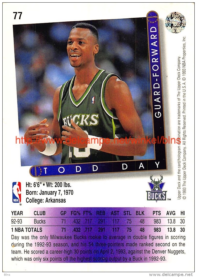 Upper Deck 93/94 Nr: &nbsp;77 Todd Day&nbsp; - 1990-1999