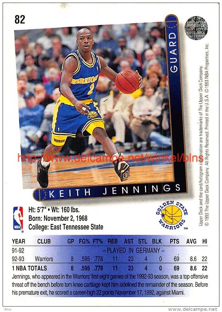 Upper Deck 93/94 Nr: &nbsp;82 Keith Jennings&nbsp; - 1990-1999