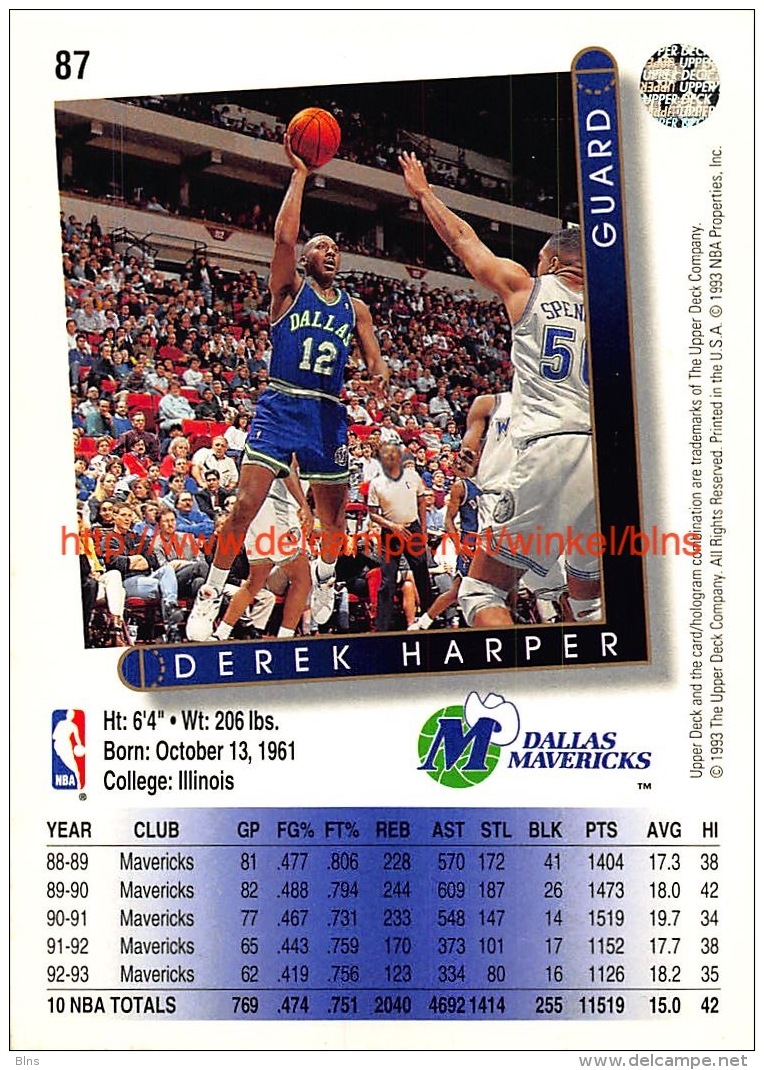 Upper Deck 93/94 Nr: &nbsp;87 Derek Harper&nbsp; - 1990-1999