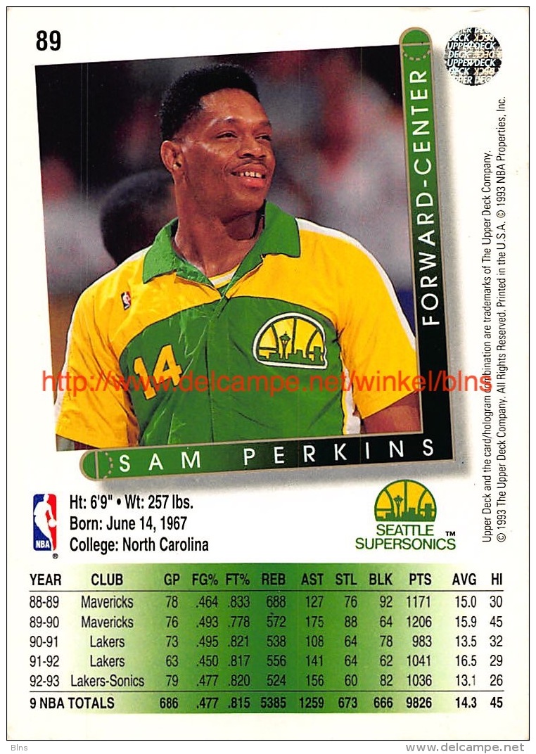 Upper Deck 93/94 Nr: &nbsp;89 Sam Perkins&nbsp; - 1990-1999