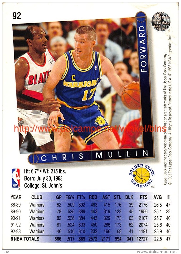 Upper Deck 93/94 Nr: &nbsp;92 Chris Mullin&nbsp; - 1990-1999