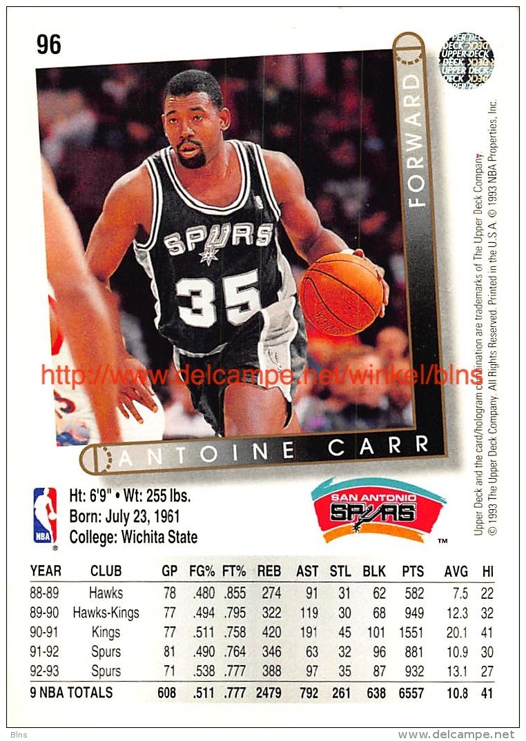 Upper Deck 93/94 Nr: &nbsp;96 Antoine Carr&nbsp; - 1990-1999