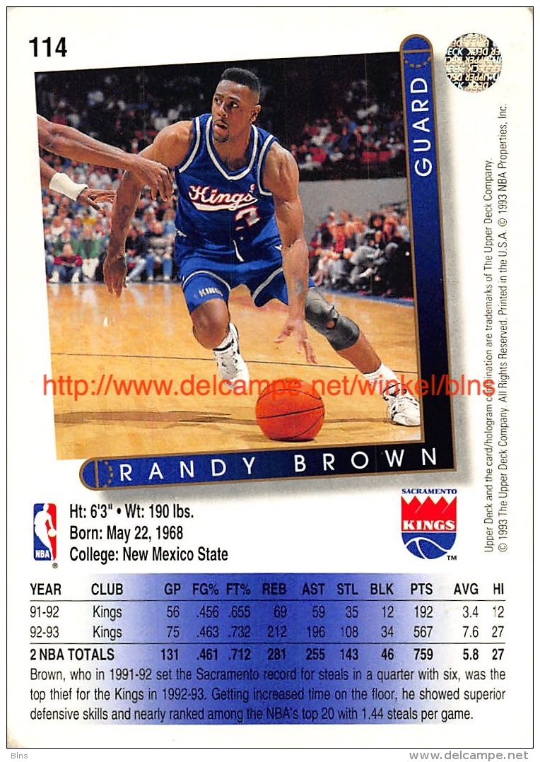 Upper Deck 93/94 Nr: &nbsp;114 Randy Brown&nbsp; - 1990-1999