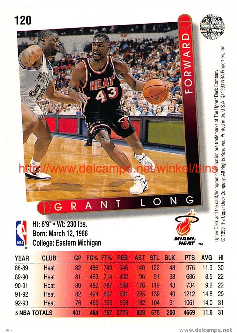 Upper Deck 93/94 Nr: &nbsp;120 Grant Long&nbsp; - 1990-1999