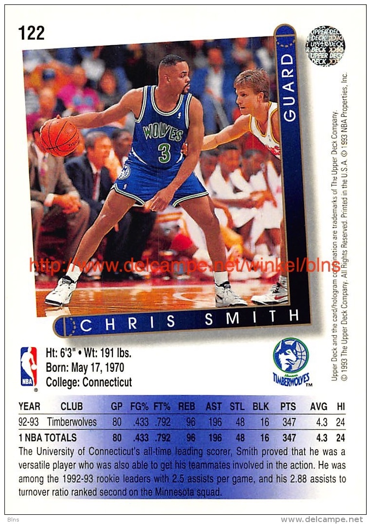 Upper Deck 93/94 Nr: &nbsp;122 Chris Smith&nbsp; - 1990-1999