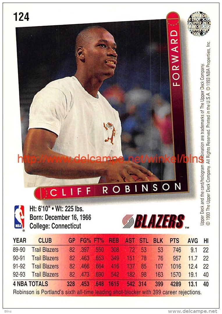 Upper Deck 93/94 Nr: &nbsp;124 Cliff Robinson&nbsp; - 1990-1999