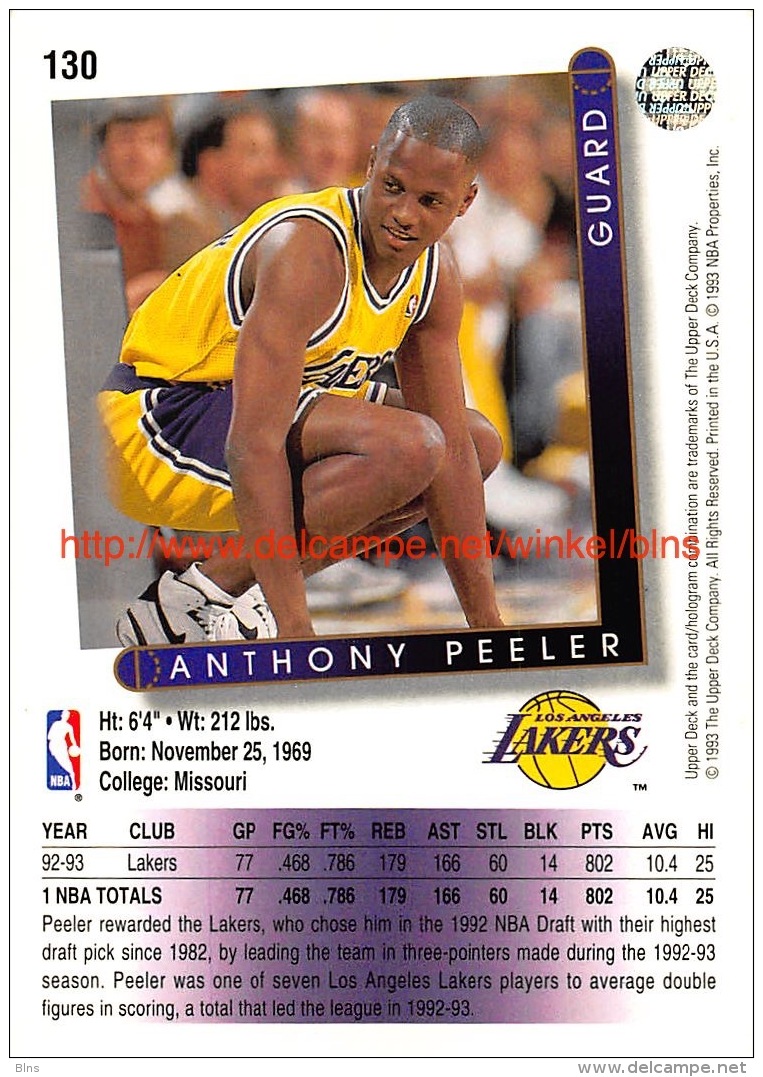 Upper Deck 93/94 Nr: &nbsp;130 Anthony Peeler&nbsp; - 1990-1999