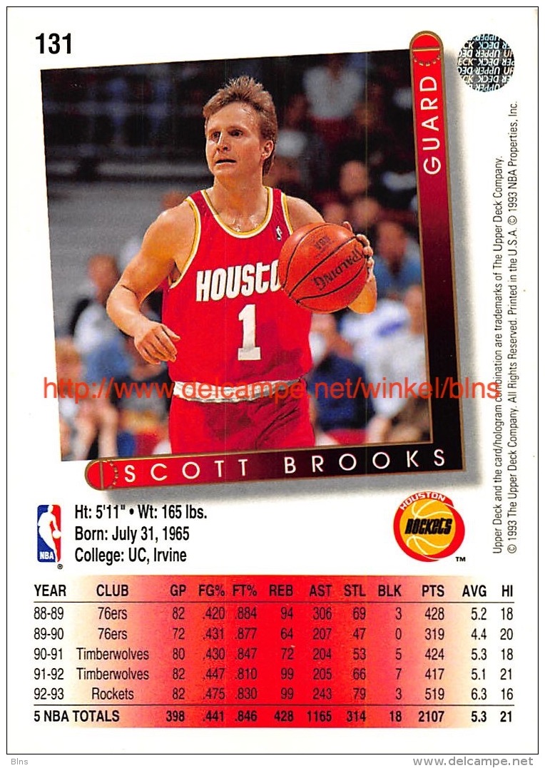 Upper Deck 93/94 Nr: &nbsp;131 Scott Brooks&nbsp; - 1990-1999