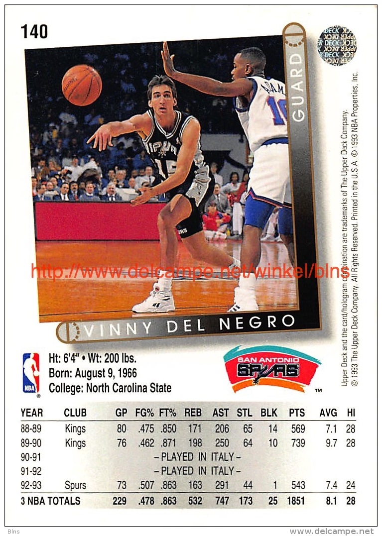 Upper Deck 93/94 Nr: &nbsp;140 Vinny Del Negro&nbsp; - 1990-1999