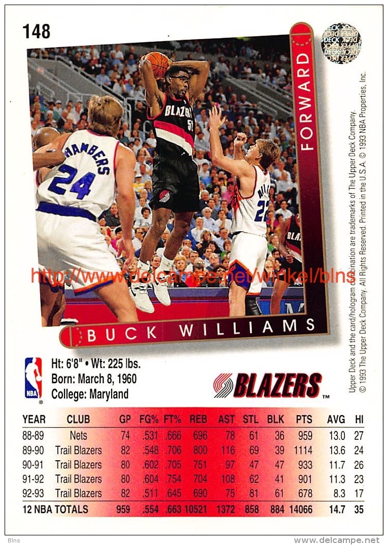 Upper Deck 93/94 Nr: &nbsp;148 Buck Williams&nbsp; - 1990-1999