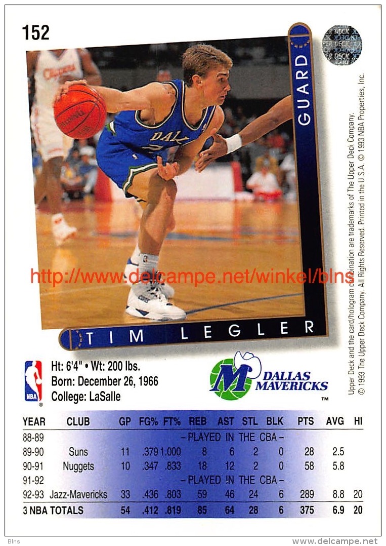 Upper Deck 93/94 Nr: &nbsp;152 Tim Legler RC - 1990-1999