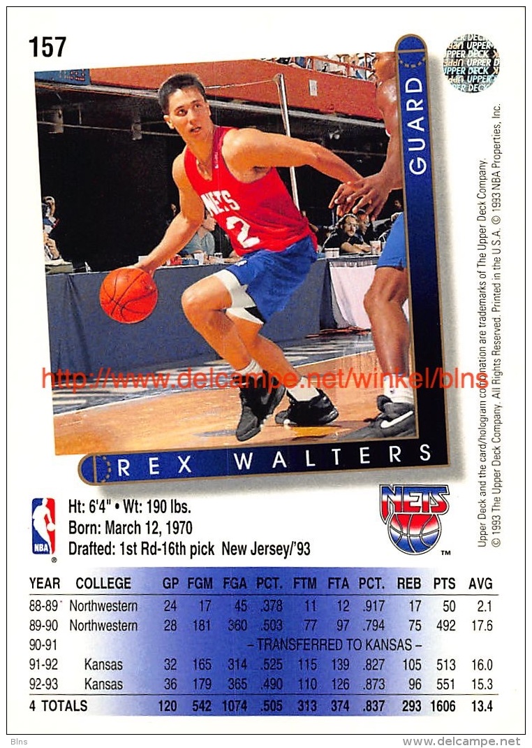 Upper Deck 93/94 Nr: &nbsp;157 Rex Walters RC - 1990-1999