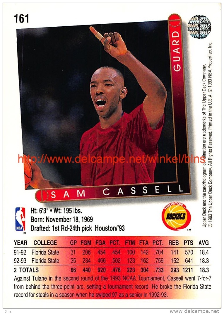 Upper Deck 93/94 Nr: &nbsp;161 Sam Cassell RC - 1990-1999