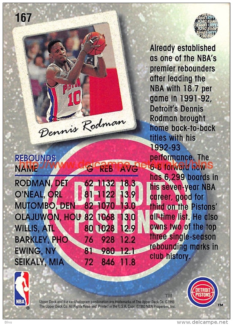 Upper Deck 93/94 Nr: &nbsp;167 Dennis Rodman SL - 1990-1999