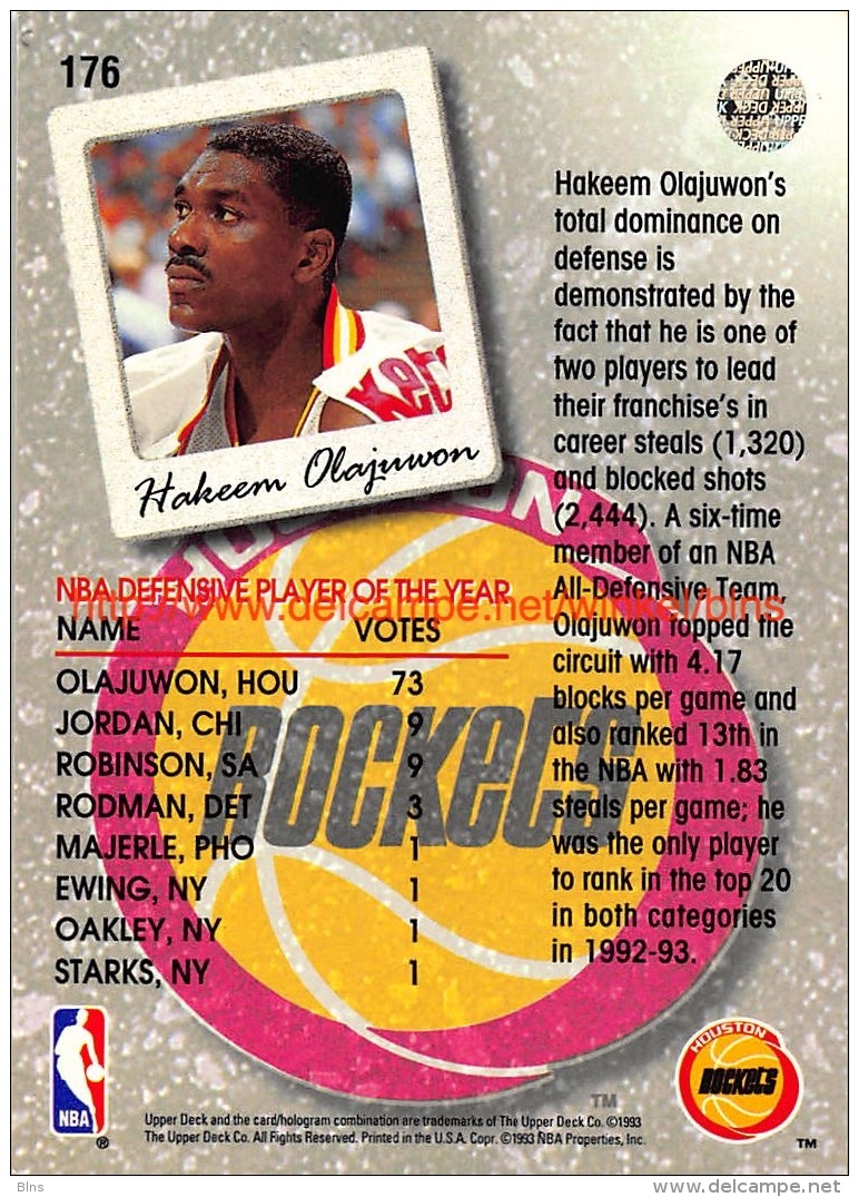 Upper Deck 93/94 Nr: &nbsp;176 Hakeem Olajuwon SL - 1990-1999