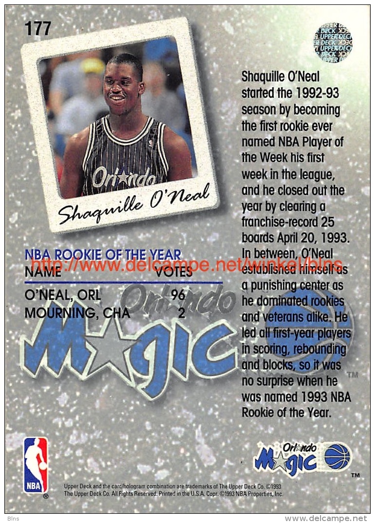 Upper Deck 93/94 Nr: &nbsp;177 Shaquille O'Neal SL - 1990-1999