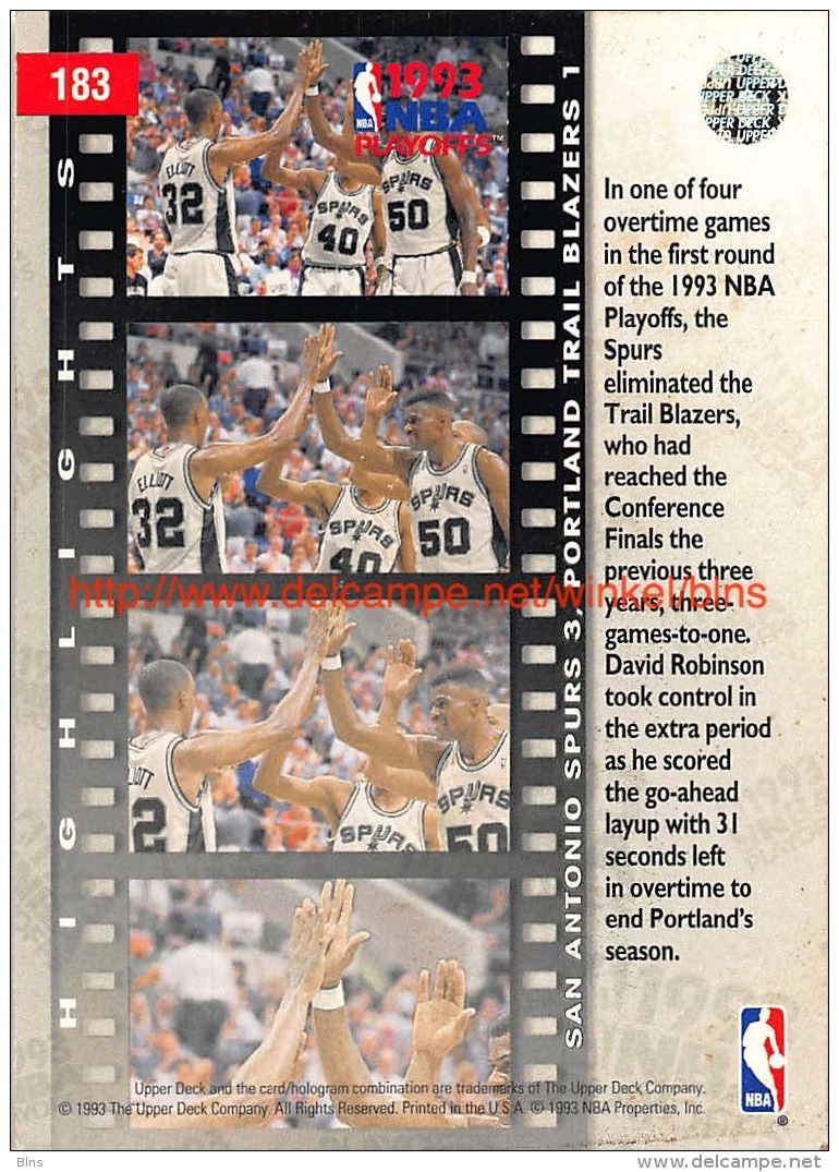 Upper Deck 93/94 Nr: &nbsp;183 First Round: Spurs 3 PO - 1990-1999