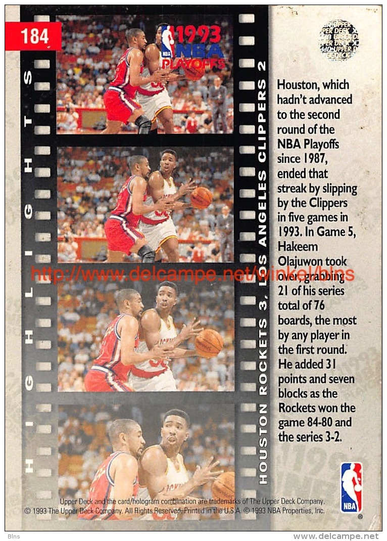 Upper Deck 93/94 Nr: &nbsp;184 First Round: Rockets&nbsp; - 1990-1999