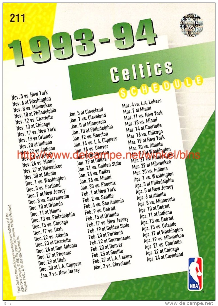 Upper Deck 93/94 Nr: &nbsp;211 Boston Celtics SCH - 1990-1999