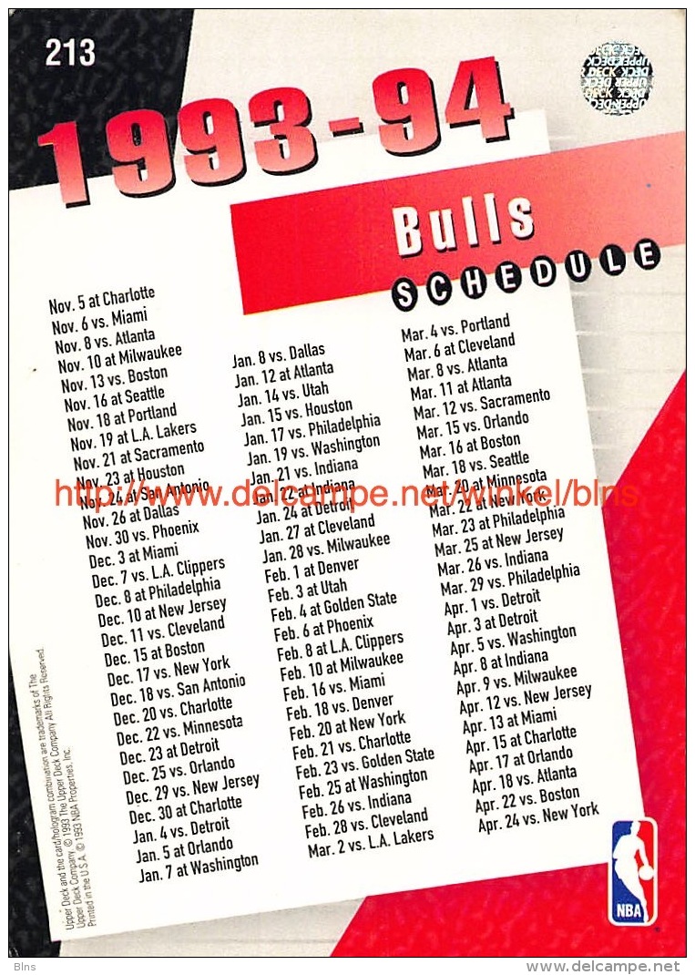 Upper Deck 93/94 Nr: &nbsp;213 Chicago Bulls SCH - 1990-1999