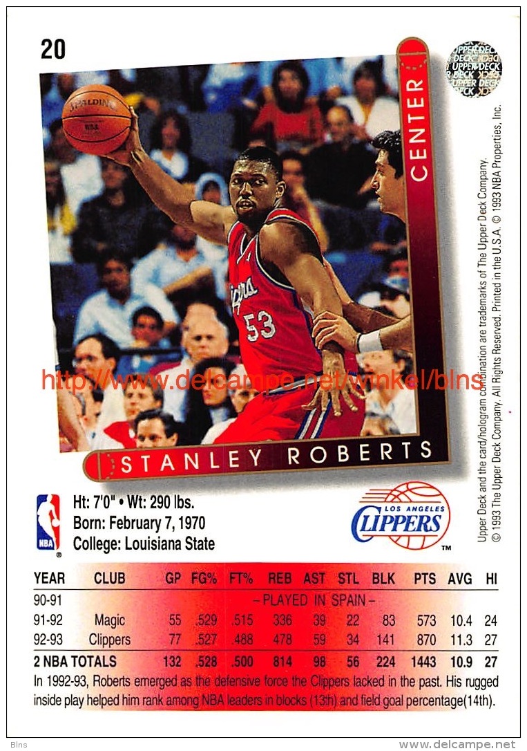 Upper Deck 93/94 Nr: &nbsp;20 Stanley Roberts&nbsp; - 1990-1999