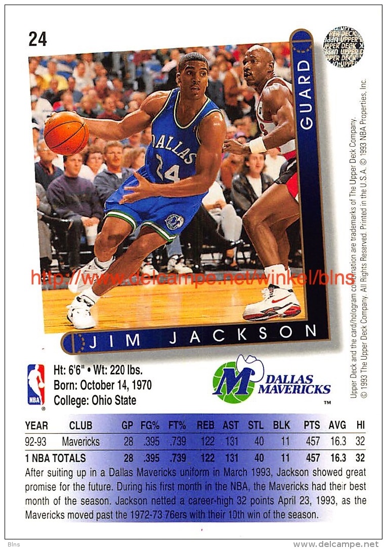 Upper Deck 93/94 Nr: &nbsp;24 Jim Jackson&nbsp; - 1990-1999