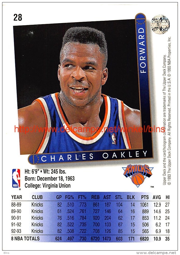 Upper Deck 93/94 Nr: &nbsp;28 Charles Oakley&nbsp; - 1990-1999