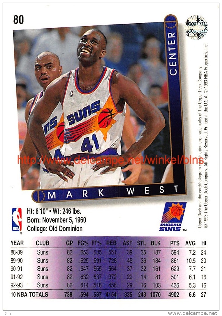 Upper Deck 93/94 Nr: &nbsp;80 Mark West&nbsp; - 1990-1999