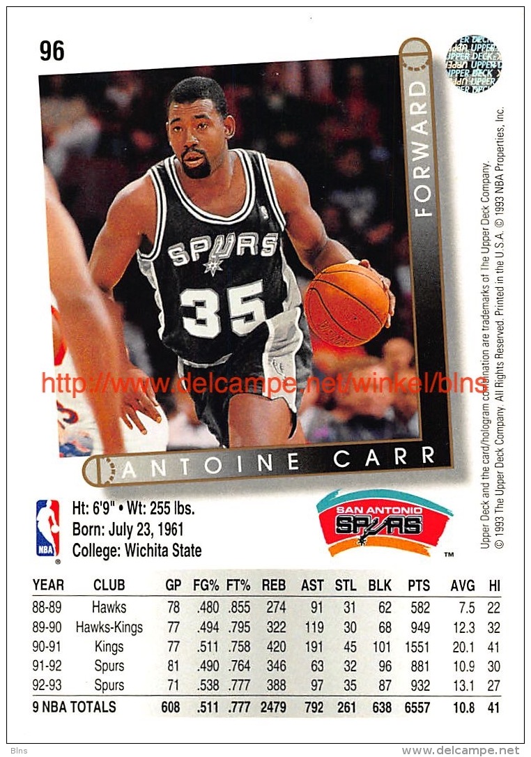 Upper Deck 93/94 Nr: &nbsp;96 Antoine Carr&nbsp; - 1990-1999