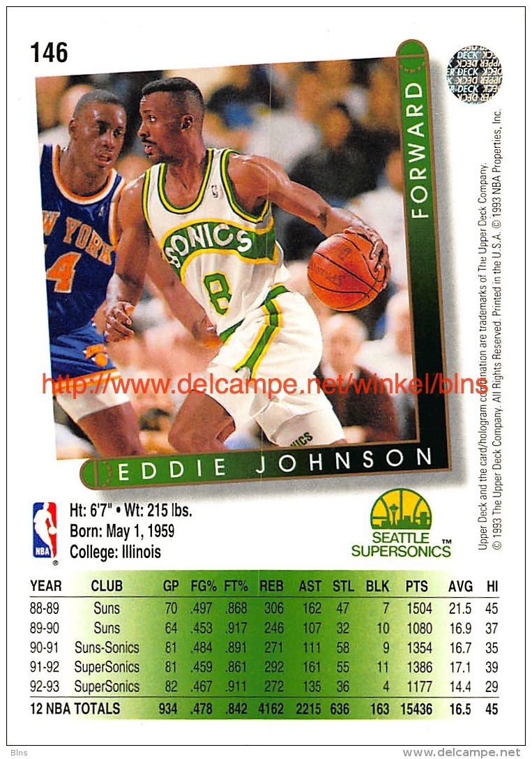 Upper Deck 93/94 Nr: &nbsp;146 Eddie Johnson&nbsp; - 1990-1999