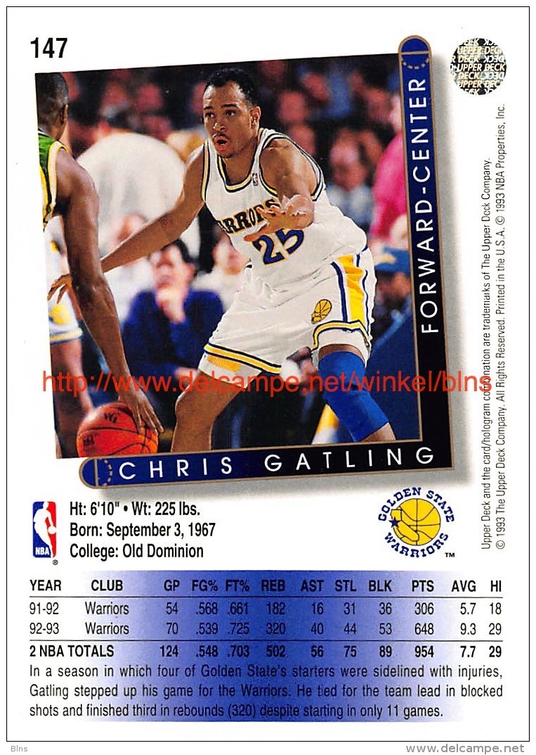 Upper Deck 93/94 Nr: &nbsp;147 Chris Gatling&nbsp; - 1990-1999