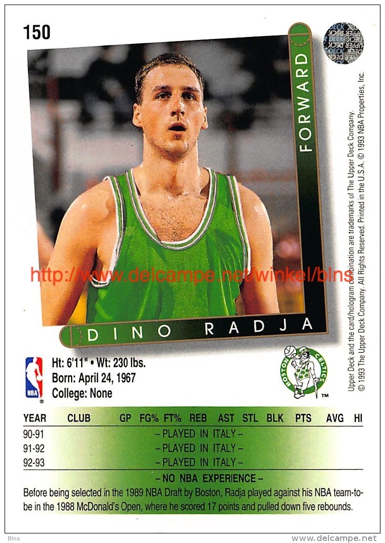 Upper Deck 93/94 Nr: &nbsp;150 Dino Radja RC - 1990-1999