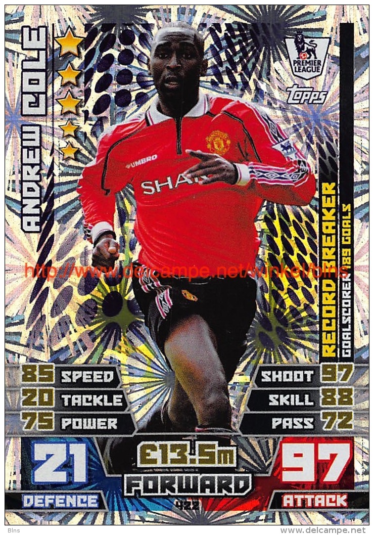 Topps Premier League 2014-2015 Nr: 422. &nbsp;Andrew Cole (Manchester United) - Match Attax - Trading Cards