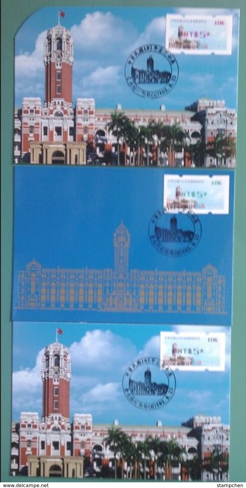 3 Colors Maxi Cards Taiwan 2013 ATM Frama-ROCUPEX'13 TAIPEI -Presidential Mansion Relic Unusual - Cartoline Maximum