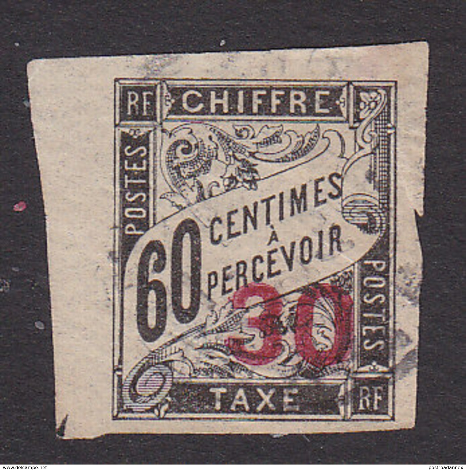 Indo-China, Scott #J4, Used, French Colonies Stamp Surcharged, Issued 1905 - Postage Due