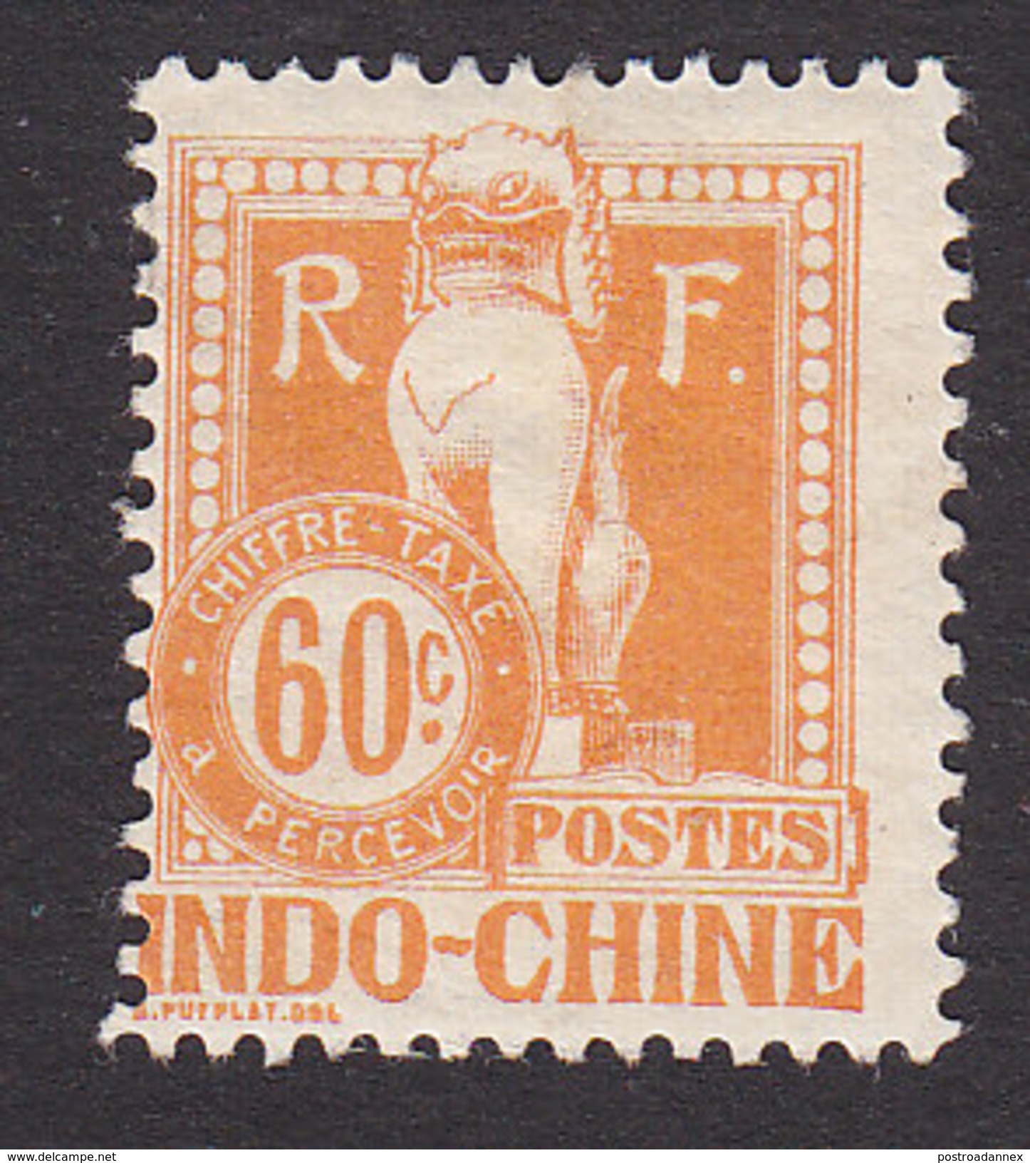 Indo-China, Scott #J14, Mint Hinged, Dragon, Issued 1908 - Timbres-taxe