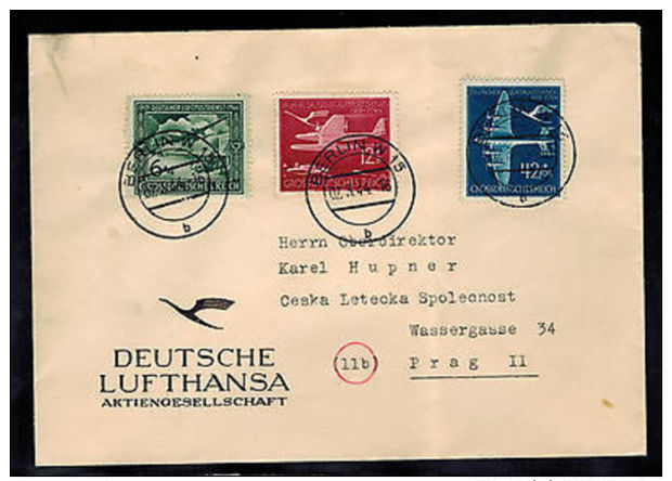 1944 Berlin Germany Lufthansa Cover To Prague - Other & Unclassified