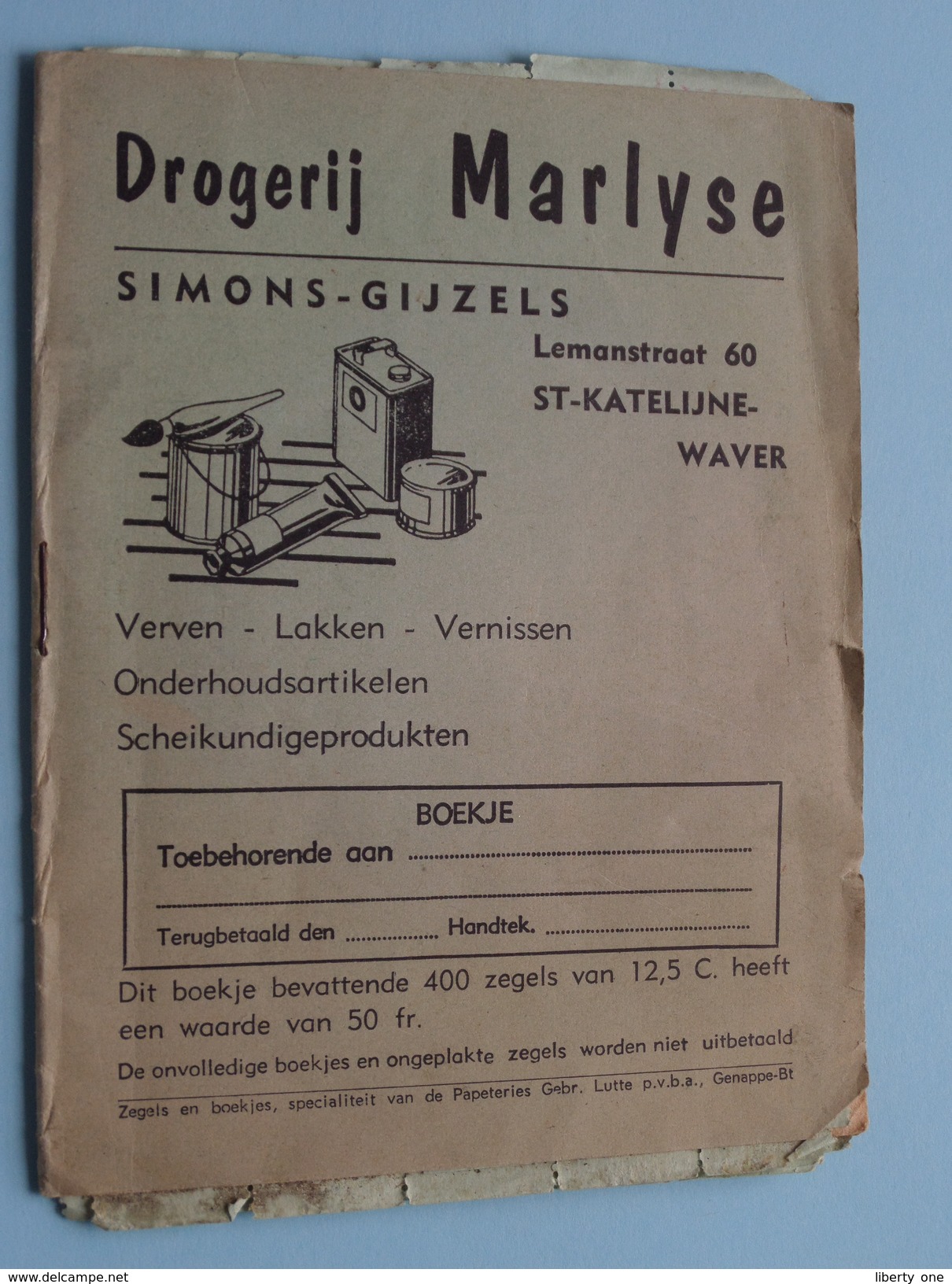 Zegelboekje Drogerij MARLYSE ( Simins-Gijzels ) St. KATELIJNE-WAVER - Anno 19?? Druk. Lutte Genappe ( Zie Foto's) ! - Gebührenstempel, Impoststempel