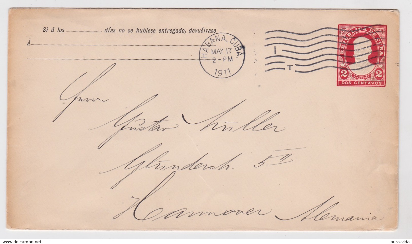 Cuba Postal Stationery PSE Cover To Germany 1911 - Brieven En Documenten