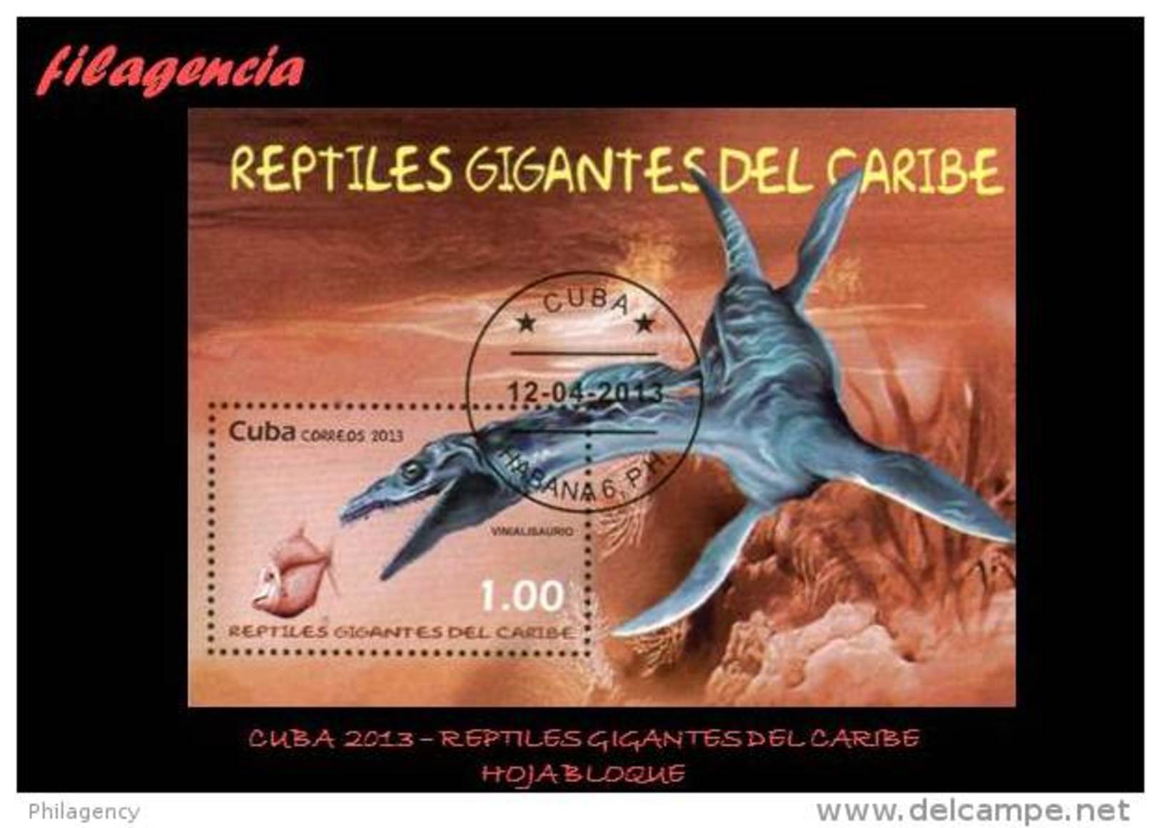 USADOS. CUBA. 2013-25 FAUNA PREHISTORICA. REPTILES GIGANTES DEL CARIBE. HOJA BLOQUE - Gebraucht