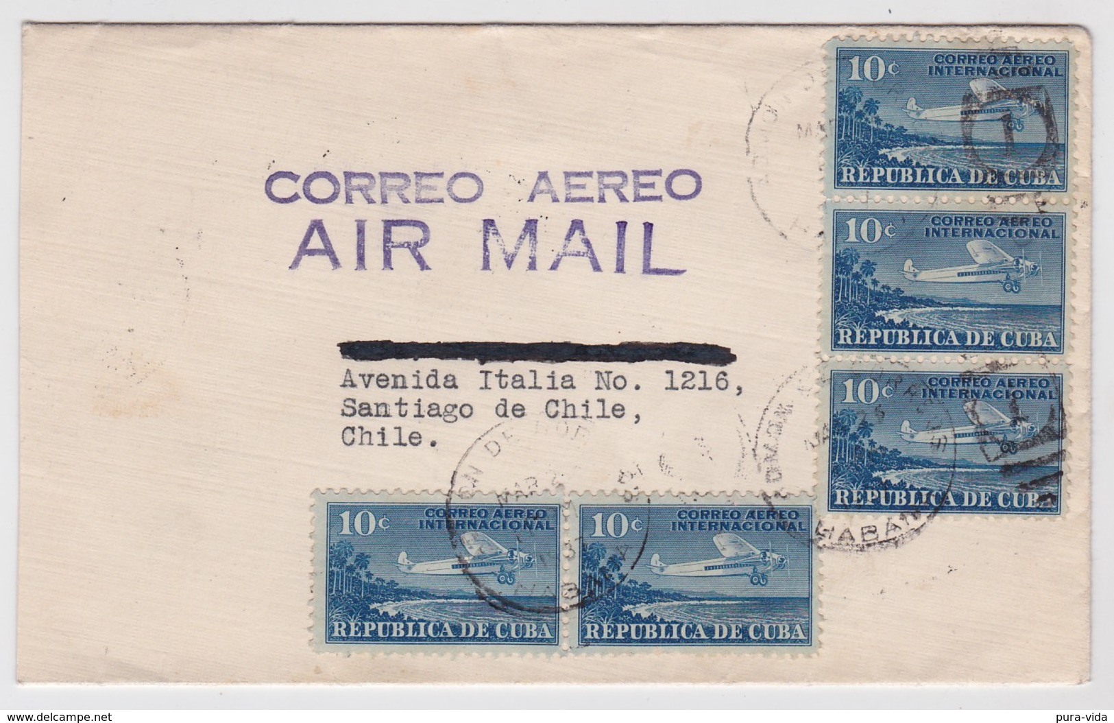 Cuba Air Mail Cover To Chile 1937 Airplane Stamps - Brieven En Documenten