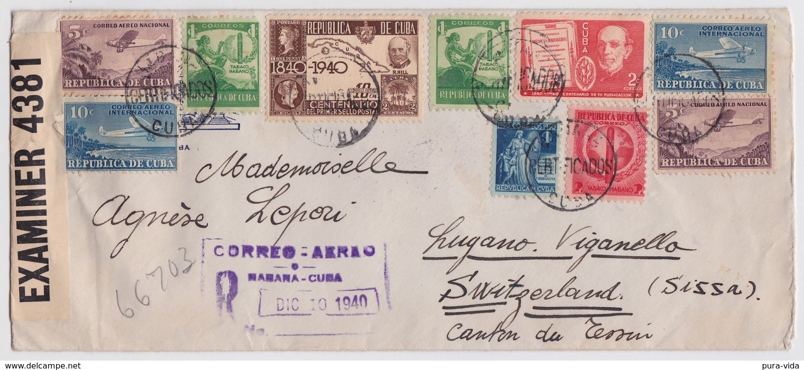 Cuba Censored Cover To Switzerland 1940 Great Franking - Covers & Documents