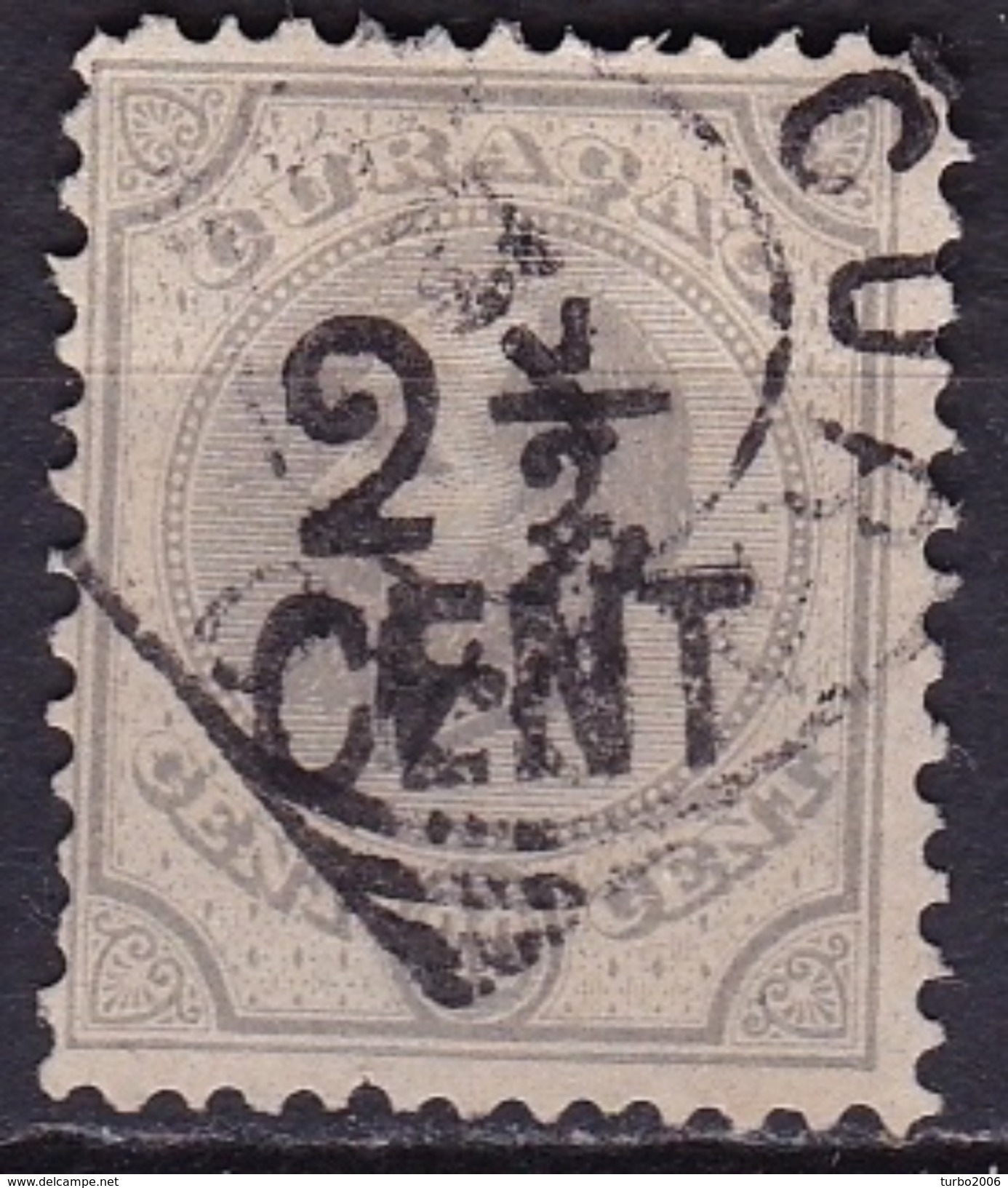 Curacao 1895 Hulpzegel Opdruk 2½ Cent Op Koning Willem III 30 Ct Grijs [8] NVPH 25 - Curaçao, Nederlandse Antillen, Aruba