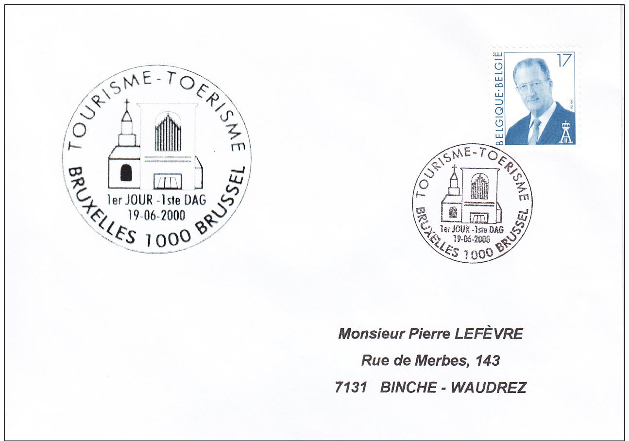 Enveloppe (2000-06-19, Bruxelles 1000 Brussel) - Tourisme, Orgue Et Eglise Stylisés - PL - Andere & Zonder Classificatie